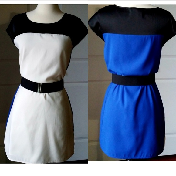 Express Colorblock white and blue Shirt Dress - Picture 2 of 8